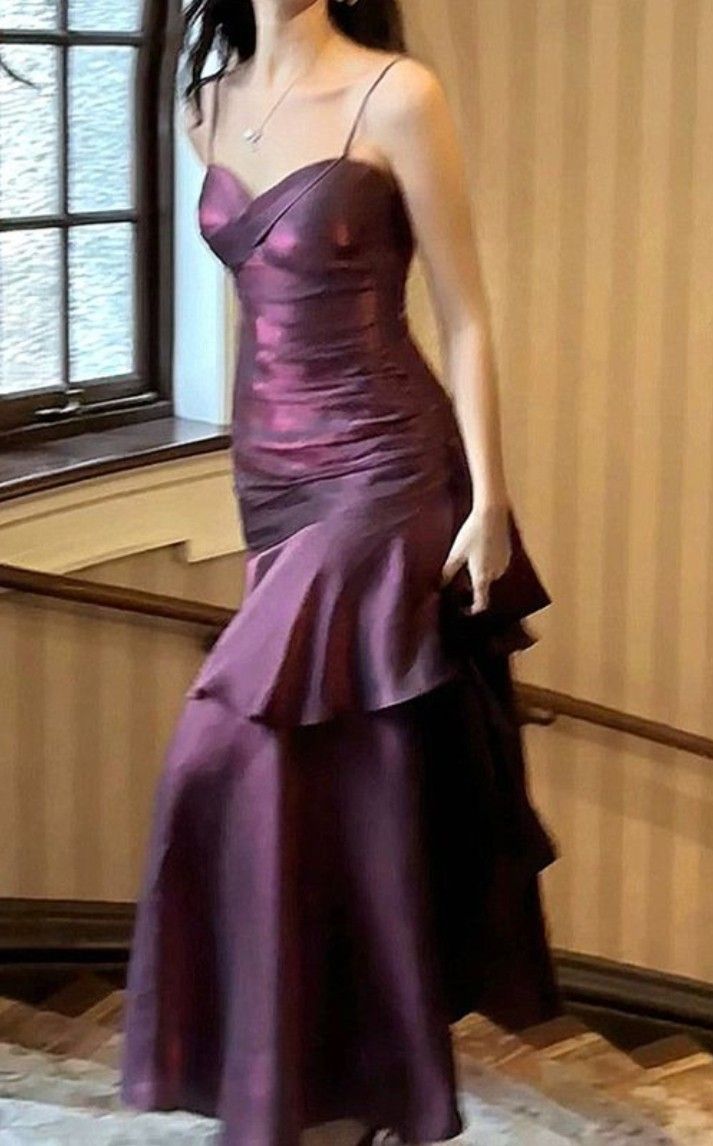 Purple Mermaid Spaghetti Straps Long Prom Dresses Birthday Party Dress Evening Gowns DP4239