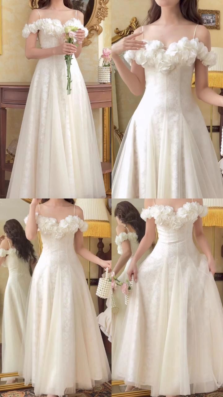 Gentle Ivory A Line Straps Tulle Long Prom Dress Evening Dress DP8069