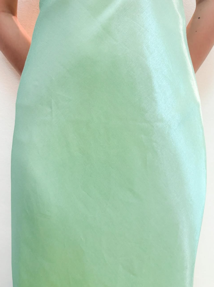 Stunning Sheath Spaghetti Strap Beaded Green Satin Prom Dress Evening Dress DP1762