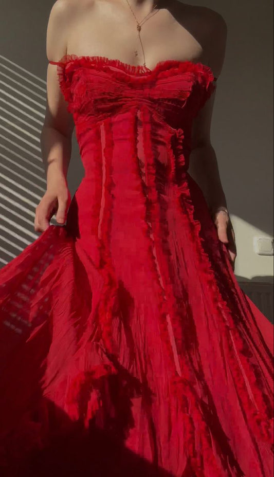 Charming Burgundy A Line Spaghetti Strap Chiffon Evening Dress Cocktail Dress DP3138