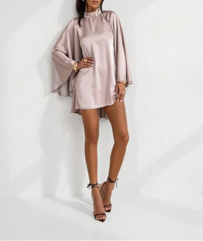 Grey Simple A Line High Neck Satin Open Back Short Homecoming Dress Outfits  DP3311