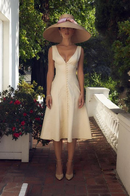 Ivory A Line V Neck Tea Length Homecoming Dress 16th Birthday Dress Outfits DP3667