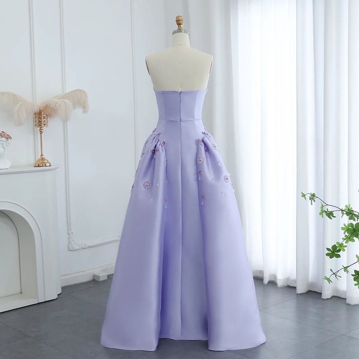 Luxury A Line Strapless Beaded Satin Long Evening Dress  DP827