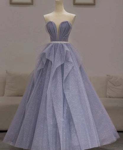 A Line Sweetheart Neck Sequin Beading Tulle Long Prom Dress DP887