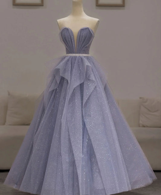 A Line Sweetheart Neck Sequin Beading Tulle Long Prom Dress DP887