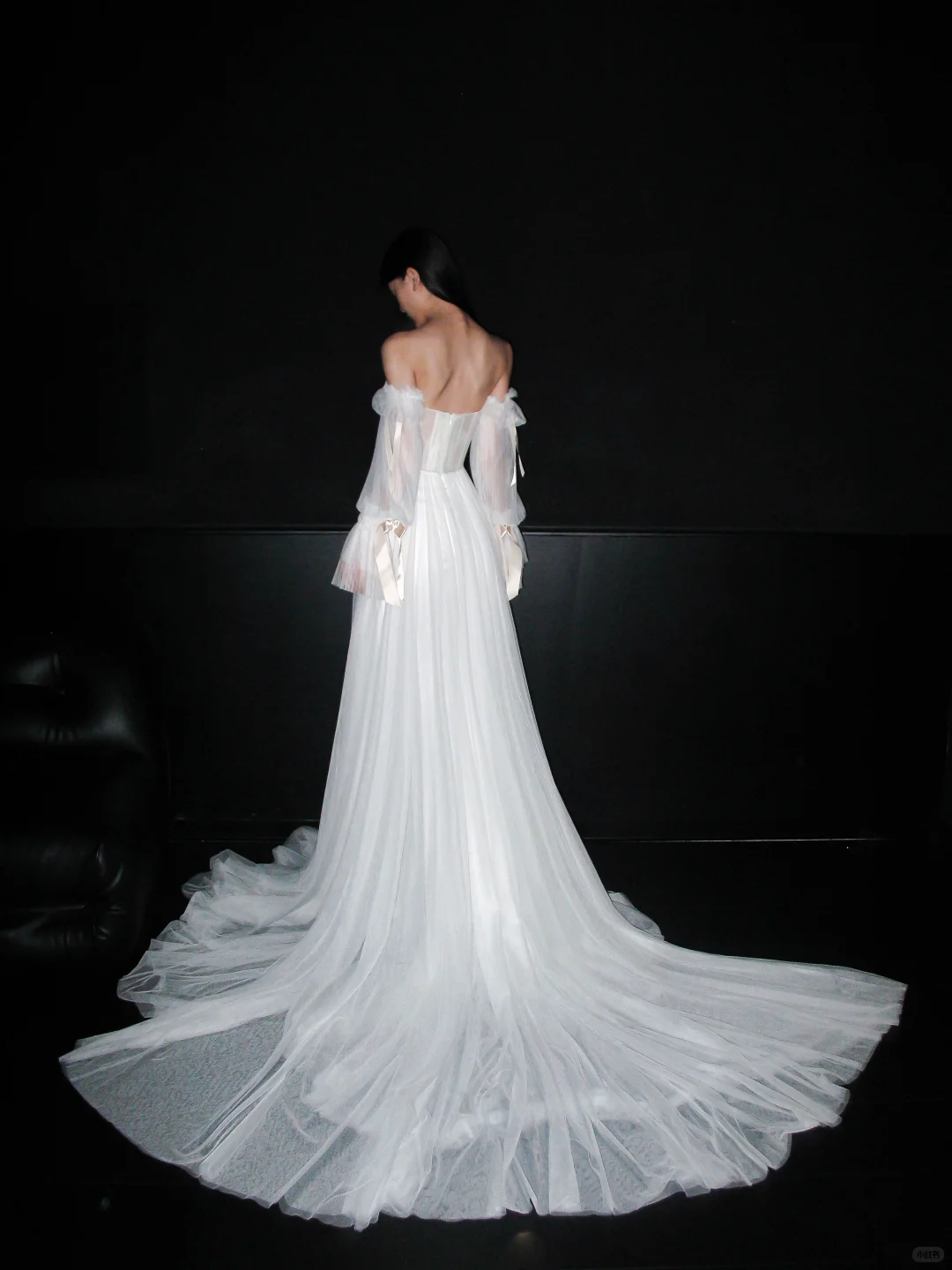 Gentle Ball Gown Long Seelve White Tulle Long Train Wedding Dress DP6361