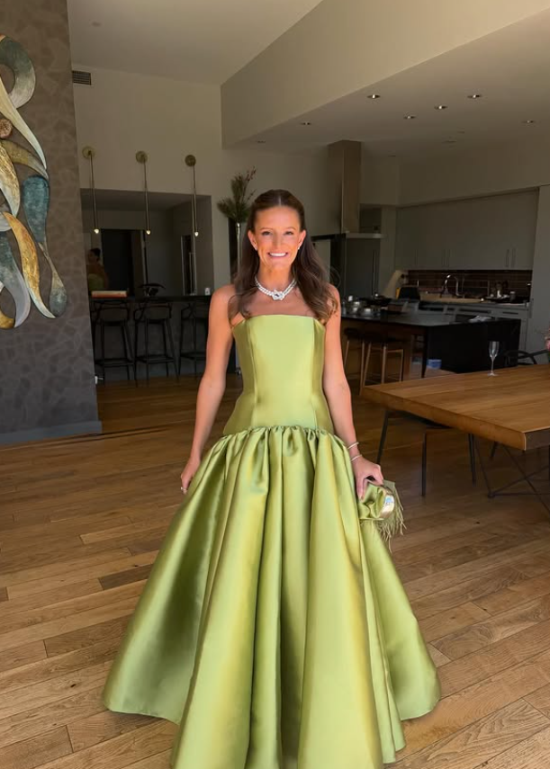 Glamorous Green A Line Strapless Satin Bridesmaid Dress DP5094