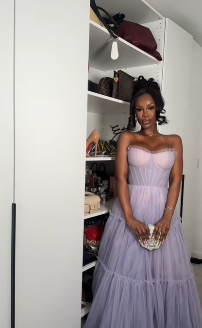 Simple Lilac A Line Strapless Tulle Long Prom Dress Party Dress DP4132