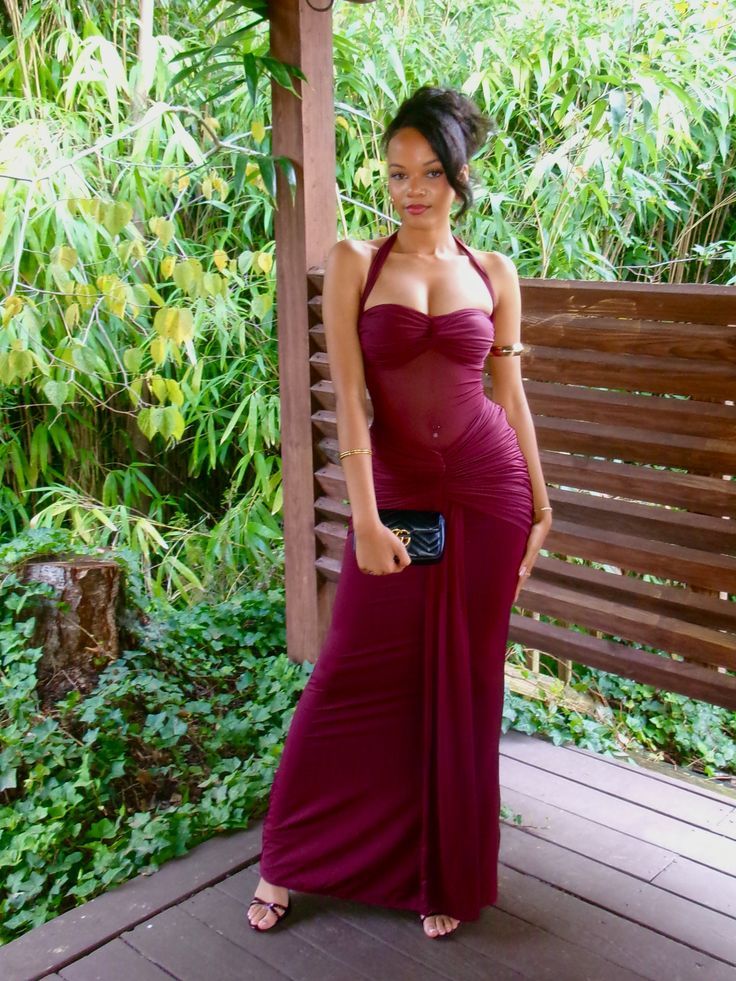Sexy Burgundy Sheath Halter Tulle Satin Long Prom Dress DP7779