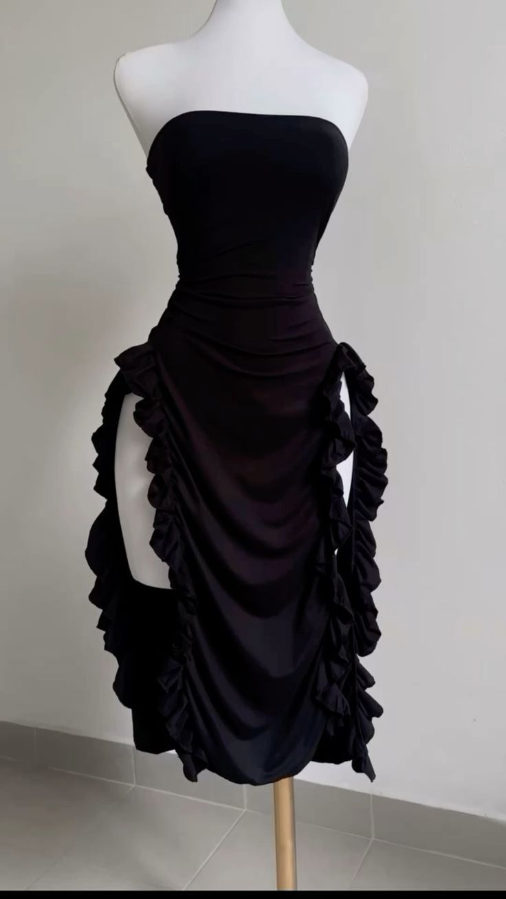 Strapless Sheath Midi Length Ruffle Prom Dress Sexy Evening Dress DP212