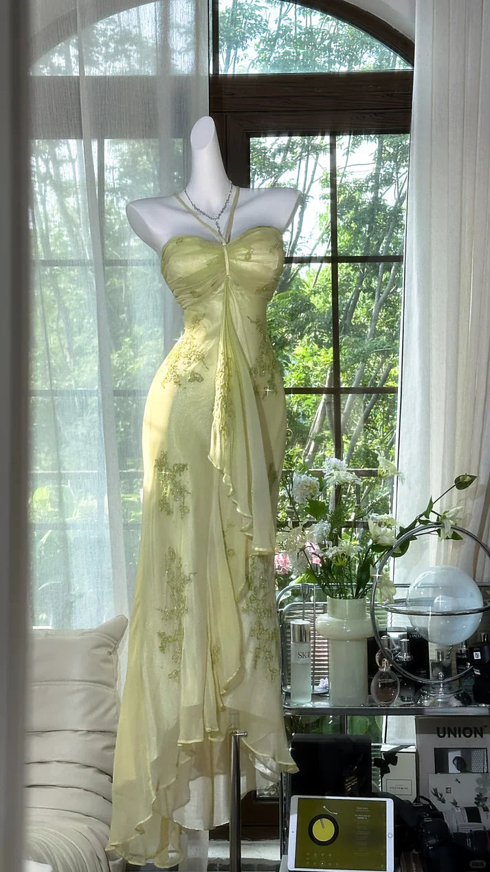 Dreamy Green Mermaid Halter Beaded Chiffon Prom Dress Formal Dress Party Dress DP3514