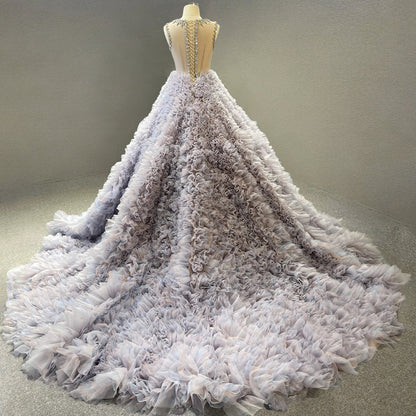 Luxurious Ball Gown Diamond Purple Tulle Long Prom Dress DP1395