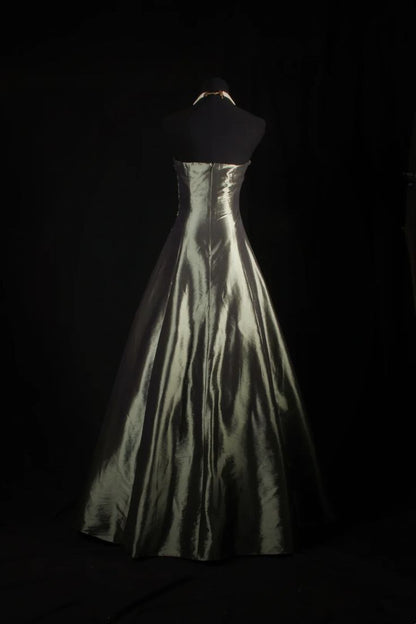 Vintage A Line Straps Beaded Satin Long Prom Dress Evening Dress DP4736