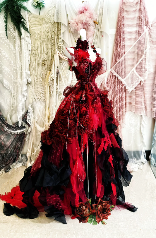 Stunning Burgundy Ball Gown Spaghetti Strap Floral Beaded Tulle Prom Dress 16th Birthday Dress DP3797