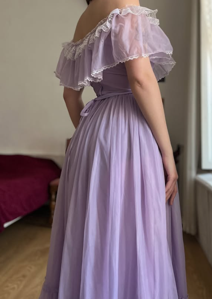 Vintage A Line Off the Shoulder Lilac Tulle Prom Dress Evening Dress Date Dress DP5708