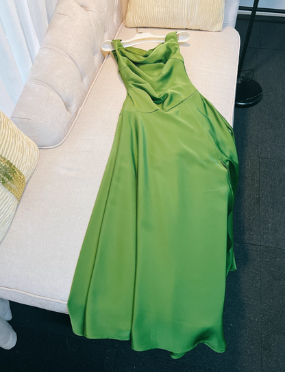 Classic Green A Line Straps Simple Satin Prom Dress Party Dress Date Dress DP4458