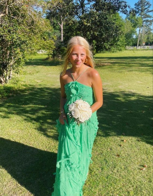 Green Simple A line Halter Chiffon Long Prom Dress Party Dresses DP1107