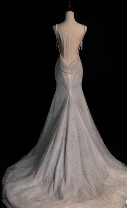 Stunning Mermaid Spaghetti Strap Blue Ombre Sequin Tulle Prom Dress Formal Gown DP3669