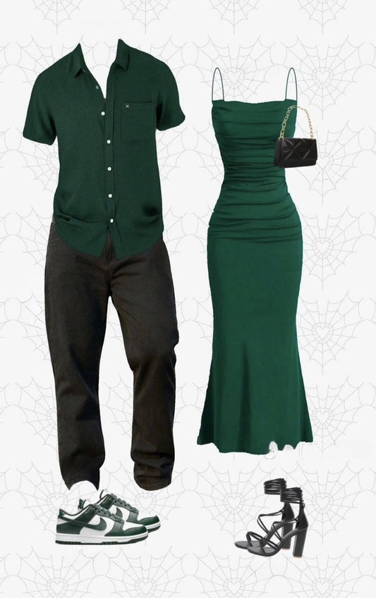 Dark Green Mermaid Spaghetti Strap Satin Prom Dress Outfits DP4220