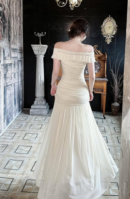 Apricot A Line Off the Shoulder Chiffon Prom Dress Evening Dress DP5265