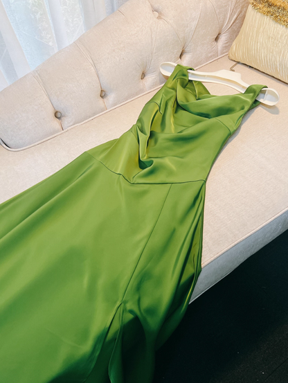 Classic Green A Line Straps Simple Satin Prom Dress Party Dress Date Dress DP4458