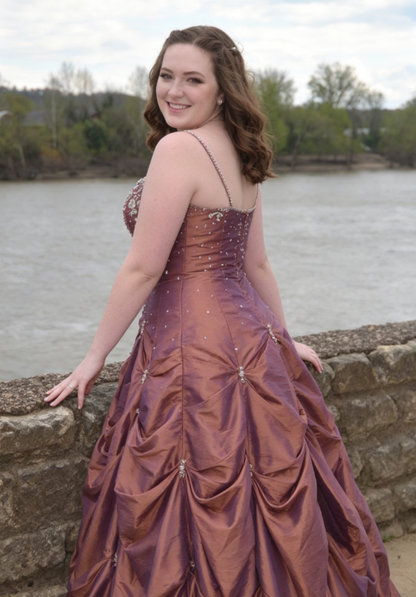 Unique Ball Gown Straps Beaded Pleated Satin Prom Dress Graduation Prom Dress DP5103