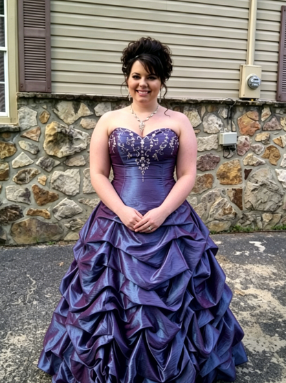 Vintage Purple Ball Gown Strapless Embroidery Pleated Satin Prom Dress Graduation Prom Dress DP5104