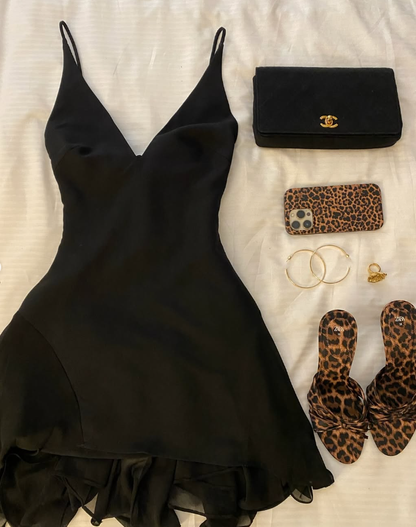 Sexy A Line V Neck Black Chiffon Short Party Dress Evening Dress DP1464