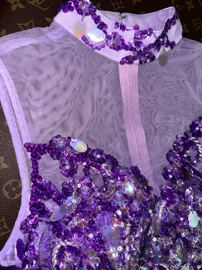Vintage Sexy Purple Sheath Beaded Sequin Prom Dress Party Evening Dress DP5360