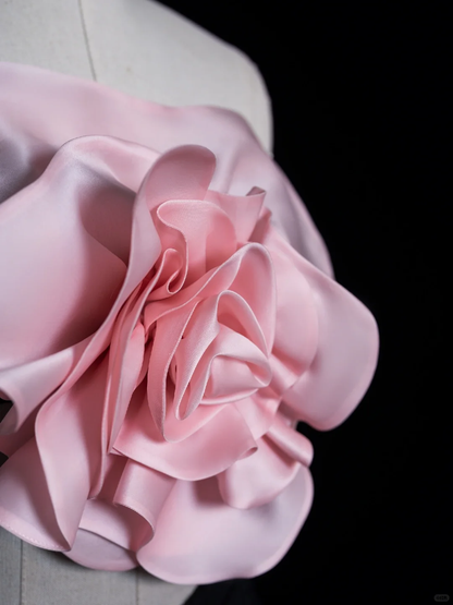 Cute Sheath Strapless Pink Flower Black Sequin Long Prom Dress Evening Dress DP2099