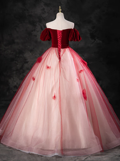 Red A-Line Tulle Long Prom Dress Formal Evening Dress Ball Gown DP026