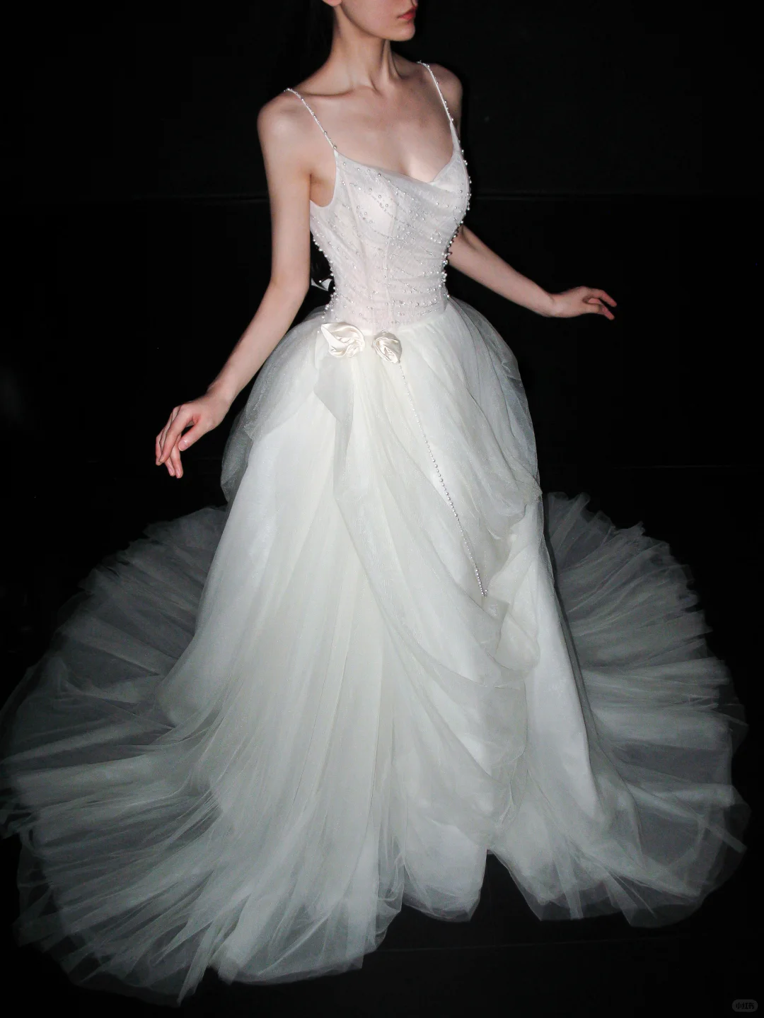 Pretty A Line Spaghetti Straps Pearl White Tulle Long Wedding Dress DP5798