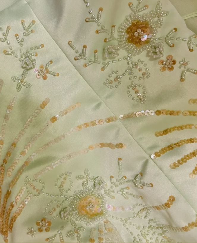 Vintage Sheath V Neck Beaded Green Layered Chiffon Prom Dress Wedding Guest Dress DP4280