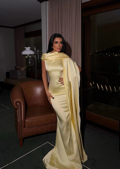 High-class Yellow Mermaid Satin Long Prom Dress Evening Dress DP8176