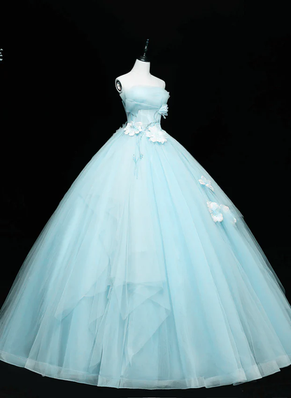 Lovely Blue Tulle Appliques Long Sweet 16 Dress Formal Party Dress DP609