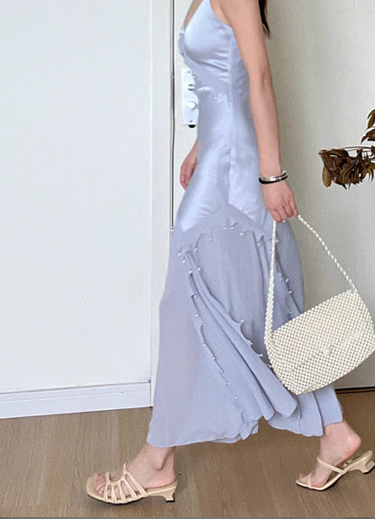 Gentle Mermaid Spaghetti Strap Pearl Chiffon Satin Prom Dress Evening Dress Party Dress DP3583