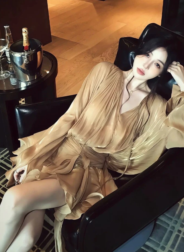 Brown A Line Long Sleeve Layered Chiffon Short Outfits Vacation Dress DP4885