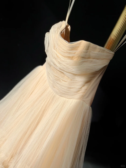 Cute A Line Strapless Apricot Tulle Short Homecoming Dress Date Dress DP4760