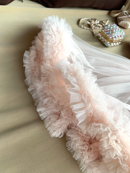 Light Pink A Line Strapless Bow Tulle Short Prom Dress Homecoming Dress DP6390