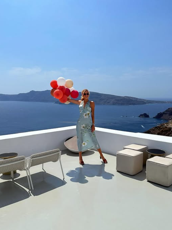 Blue A Line Halter Print Floral Satin Ball Gown Graduation Prom Dress DP4844