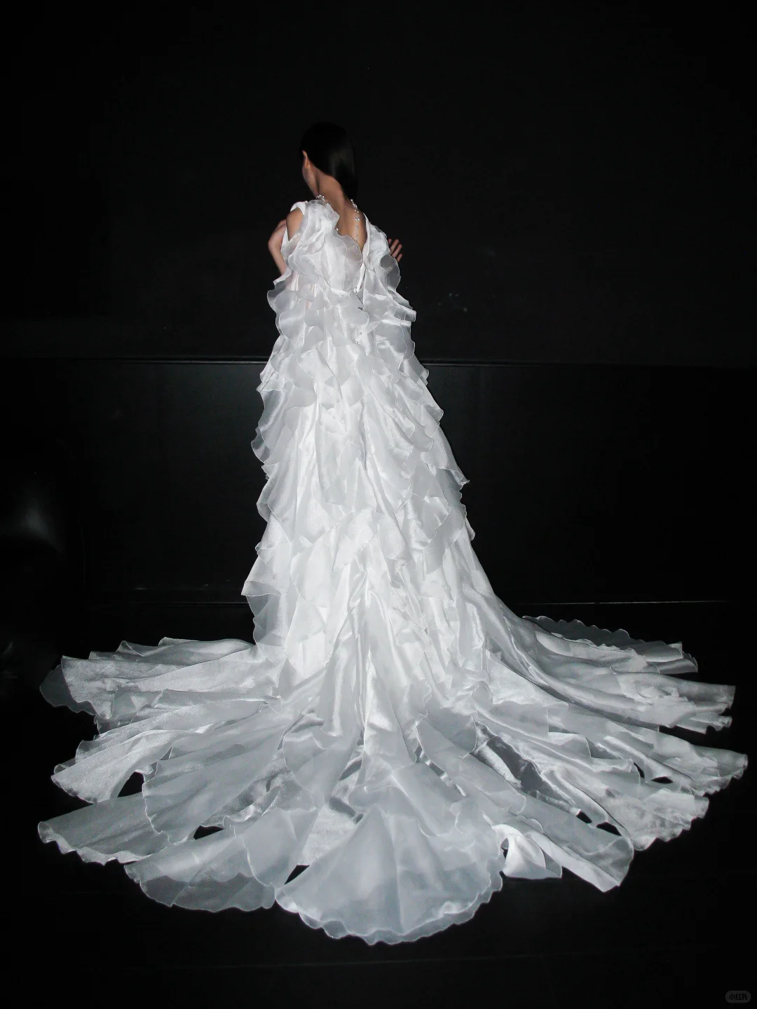 Unique A Line Spaghetti Strap White Ruffle Tulle Satin Long Train Wedding Dress DP8102