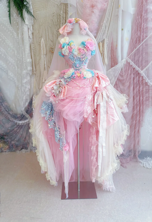 Pink Ball Gown Sweetheart Neck Floral Exquisite Beaded Tulle 16th Birthday Dress Prom Dress DP3815