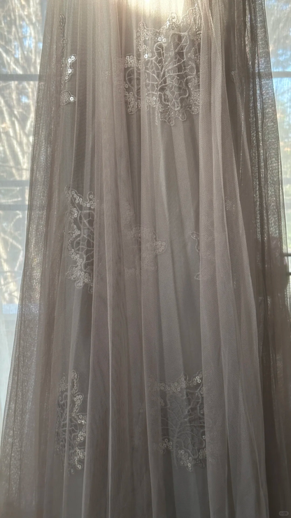 Stunning A Line V Neck Appliques Purple Tulle Long Prom Dress Evening Dress DP2467