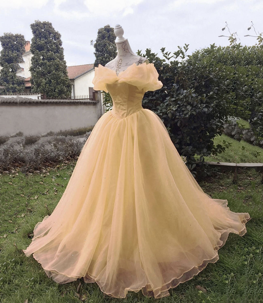 Disney Princess Evening Dress Yellow Tulle Long Ball Gown DP456