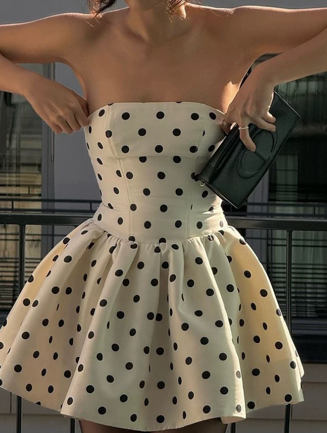 Cute A Line Strapless Polka Dot Satin Short Homecoming Outfits DP4255