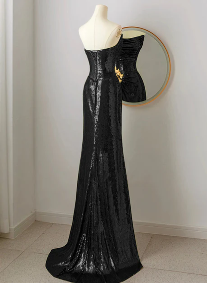 Unique Black Sequins Mermaid Long Prom Dress Evening Dress DP379