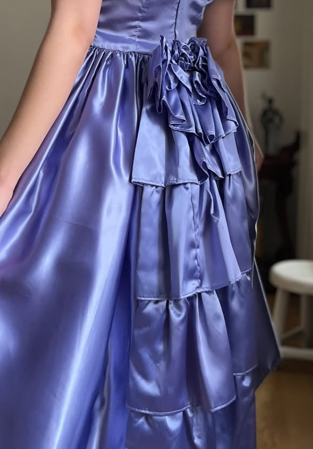 Vintage Purple A Line Off the Shoulder Satin Prom Dress Evening Dress Date Dress DP5704