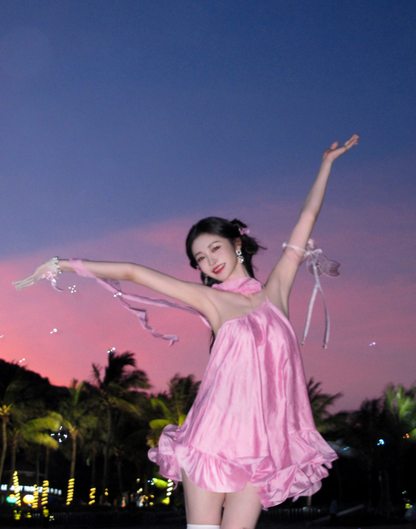 Cute Pink A Line One Shoulder Satin Short Homecoming Dress Vacation Dress DP3647