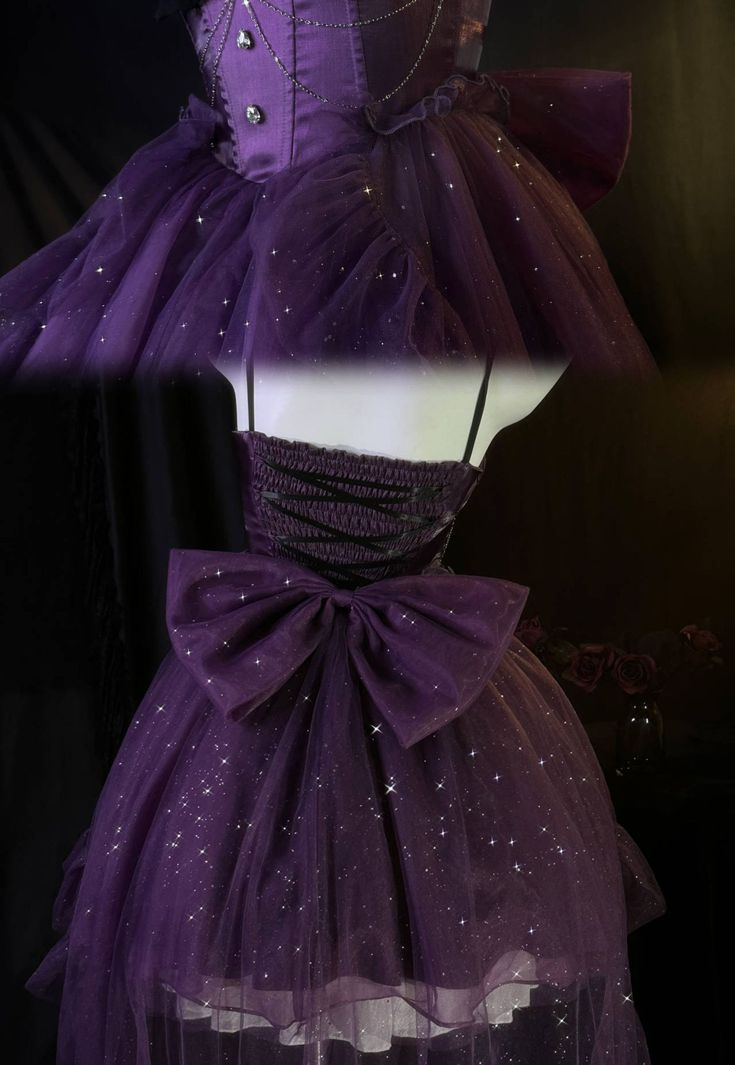 Vintage Purple Princess Tulle Hi-Low Ruffles Prom Dress Shiny Party Dress DP479