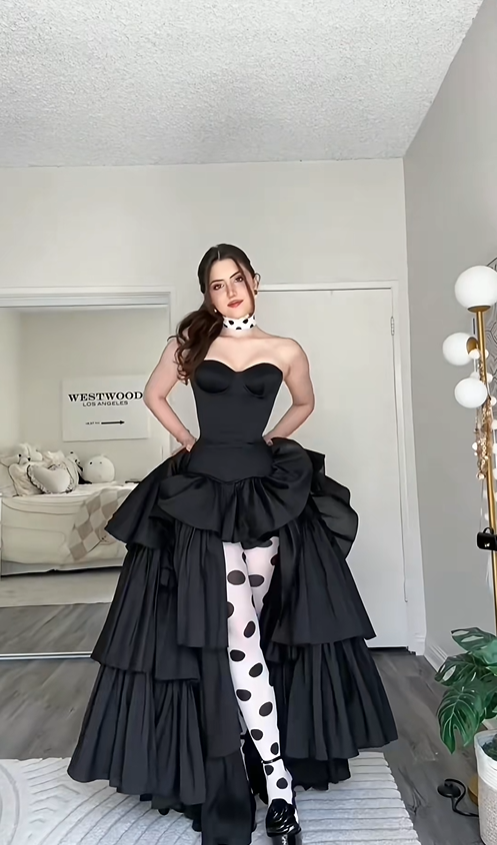 Classic Black A Line Sweetheart Neck Layered Satin Long Prom Dress Outfits DP4540